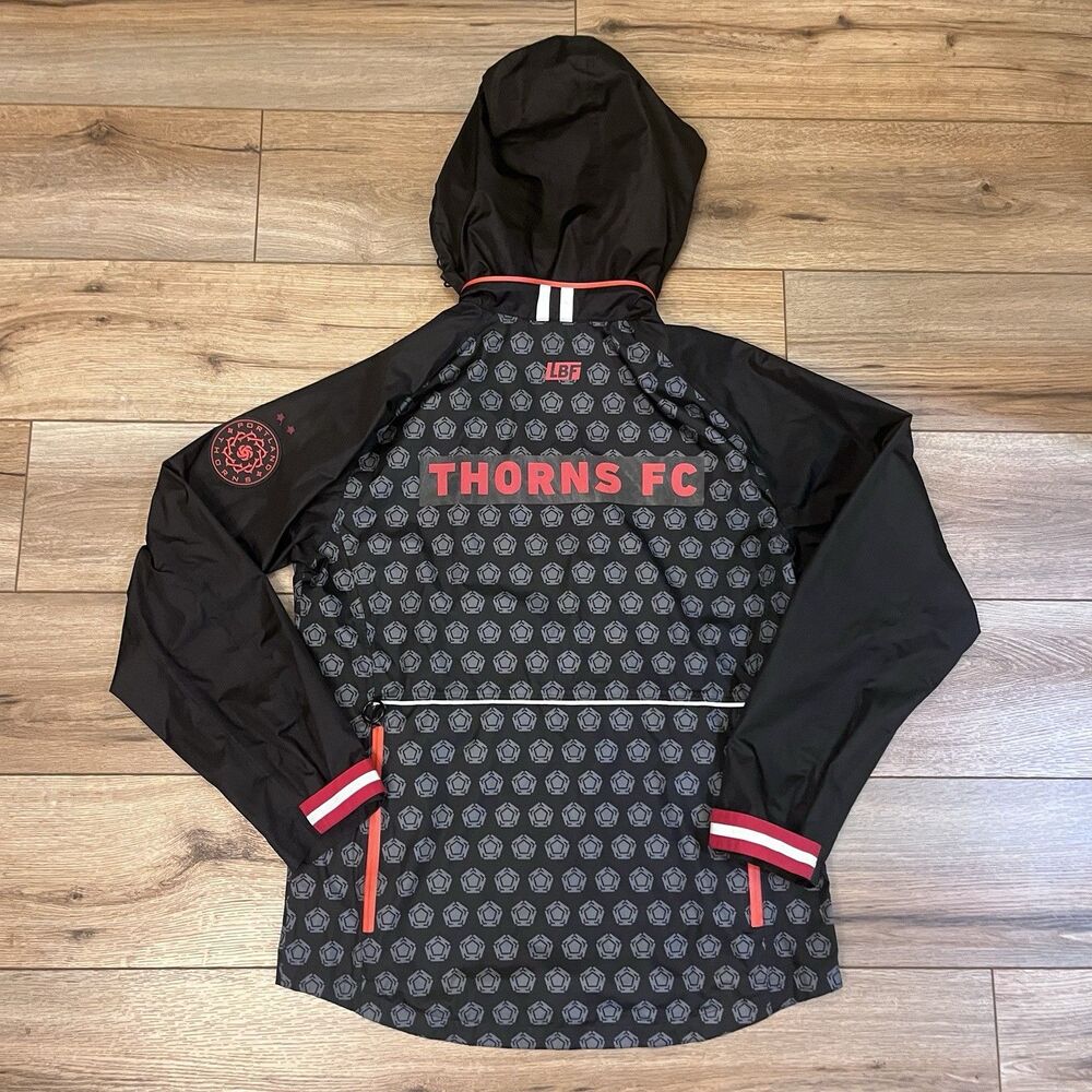 Portland Thorns FC Black Hooded Windbreaker Zip Up Jacket Soccer Futbol LBF Sz M